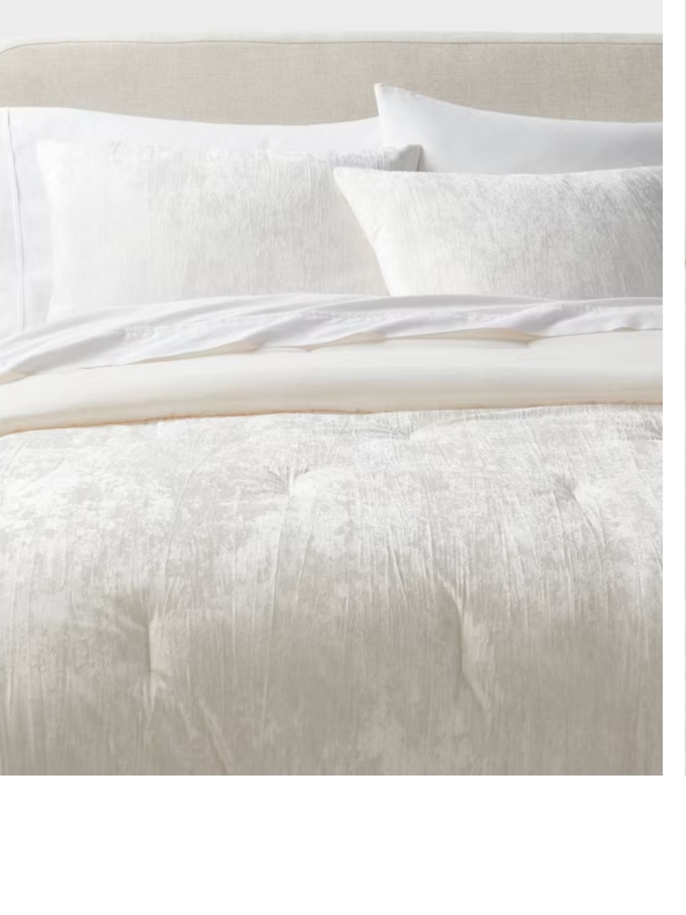 Threshold King Luxe Distressed Crinkle Velvet Comforter &One Sham Set Ivory, NWT